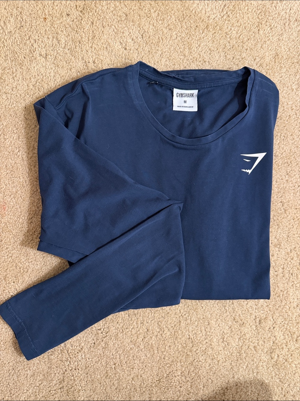 Gymshark Navy Long-Sleeve Performance Tee with White Logo